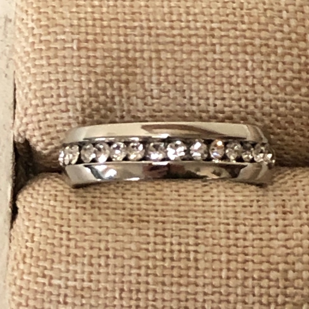 Stainless Steel Channel Set Rhinestones Silver Eternity Ring Size 9.25